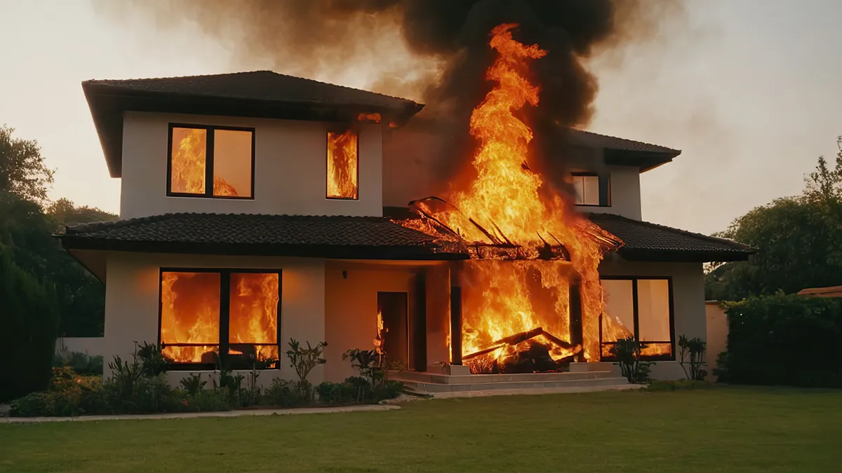 Two-storey house engulfed in flames